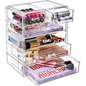 Acrylic Makeup Organizer Set, 6-Drawer Vanity & Countertop Cosmetic Storage